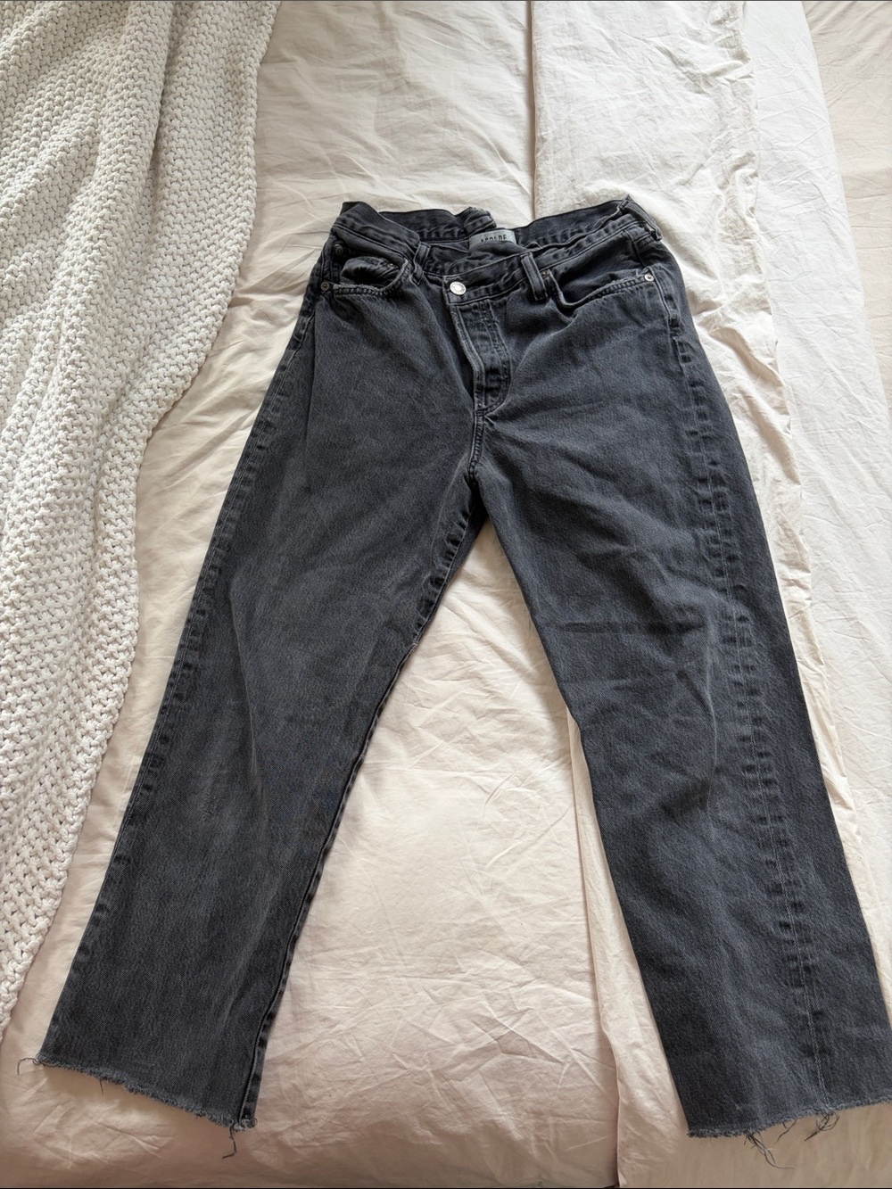 Agolde Asymmetrical Black Straight-Leg Jeans